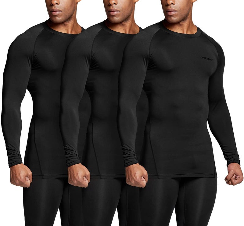 TSLA Men's UPF 50+ Compression Shirts, Cool Dry Long Sleeve Athletic Tops, Sports Baselayer Workout Shirt, Core 3pack Black, Medium - Image 1